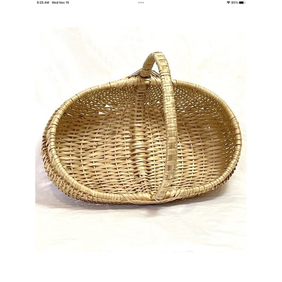 Vtg Hand Woven Blonde Split Oak Butt Egg Linen Antq Basket 19x13” Primitive USA - Picture 12 of 16